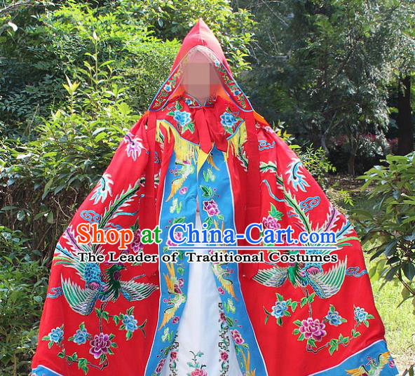 Traditional China Beijing Opera Young Lady Costume Diva Embroidered Red Cloak, Ancient Chinese Peking Opera Hua Tan Embroidery Cape Clothing