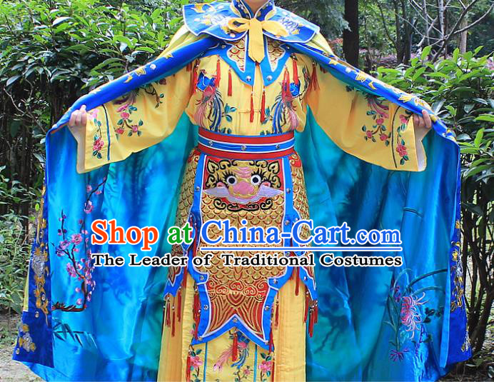 Traditional China Beijing Opera Young Lady Costume Swordplay Embroidered Cape and Headwear, Ancient Chinese Peking Opera Blues Female Embroidery Dress Clothing