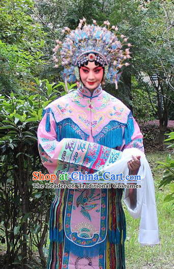 Traditional China Beijing Opera Young Lady Hua Tan Costume Imperial Concubine Pink Embroidered Robe and Headwear, Ancient Chinese Peking Opera Female Diva Embroidery Dress Clothing