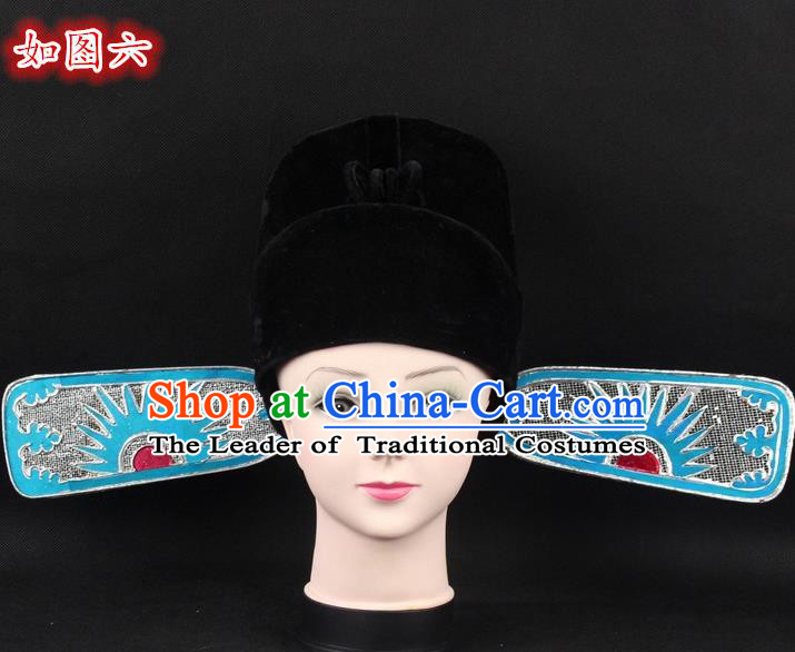 Traditional China Beijing Opera Young Men Hair Accessories Lang Scholar Hat, Ancient Chinese Peking Opera Magistrates Black Gauze Cap