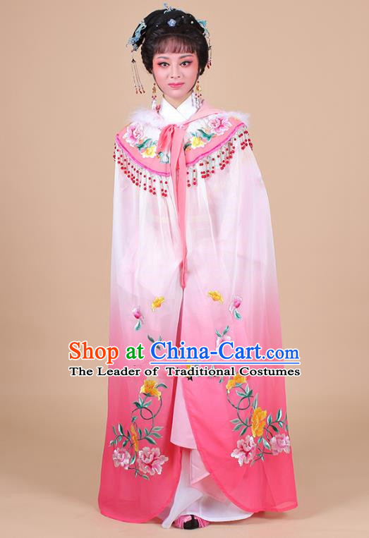 Traditional China Beijing Opera Young Lady Hua Tan Costume Female Pink Embroidered Cloak, Ancient Chinese Peking Opera Diva Embroidery Mantle Clothing