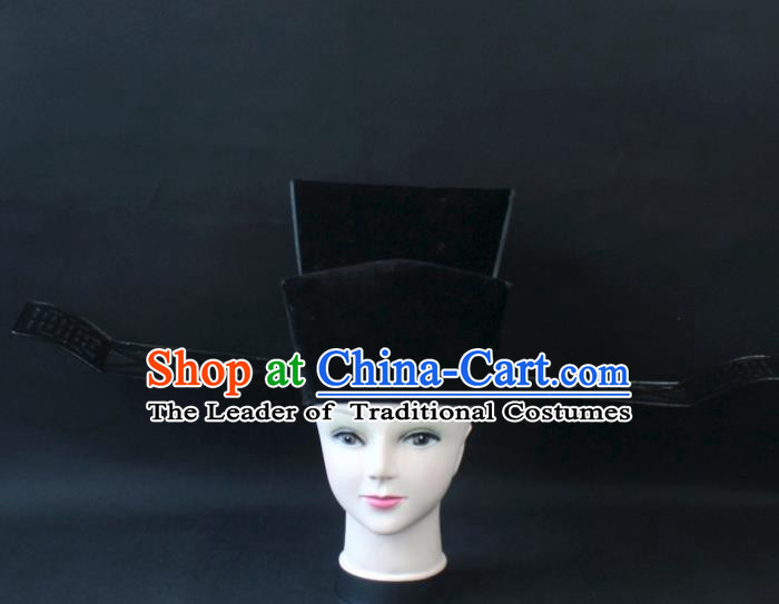 Traditional China Beijing Opera Headpiece Prime Minister Hat, Ancient Chinese Peking Opera Chancellor Hat Headwear