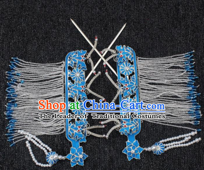 Traditional China Beijing Opera Young Lady Hair of Temple Tassel Step Shake, Ancient Chinese Peking Opera Hua Tan Diva Hairpins