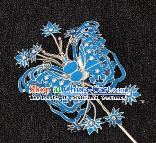 Traditional China Beijing Opera Young Lady Hair Accessories, Ancient Chinese Peking Opera Hua Tan Diva Butterfly Hairpins