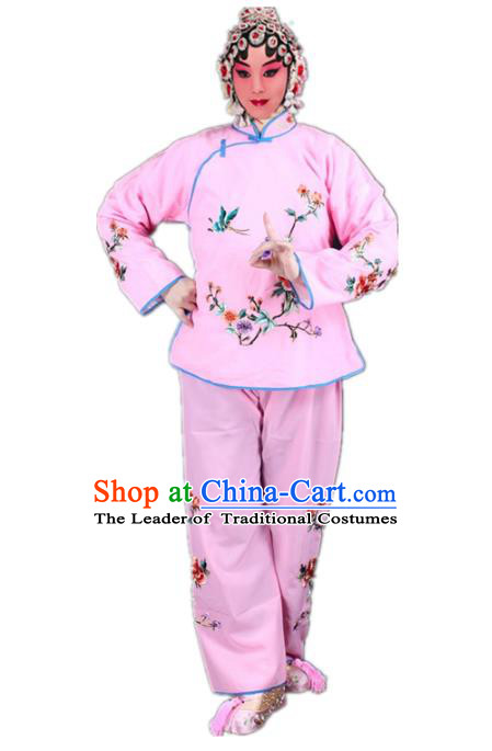 Traditional China Beijing Opera Young Lady Hua Tan Costume Maidservants Embroidered Pink Clothing, Ancient Chinese Peking Opera Diva Embroidery Dress Clothing