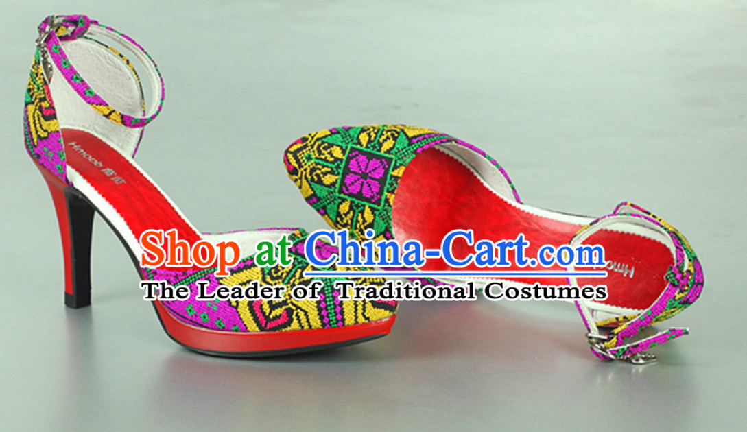 Traditional Handmade Hmong Women Minority Shoes Miao Ethnic Shoes