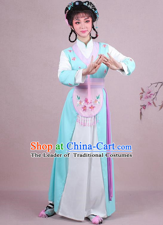 Traditional China Beijing Opera Young Lady Hua Tan Costume Servant Girl Embroidered Light Blue Clothing, Ancient Chinese Peking Opera Diva Embroidery Dress Clothing