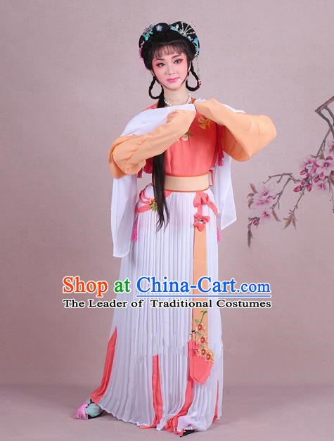 Traditional China Beijing Opera Young Lady Servant Girl Costume Embroidered Orange Dress, Ancient Chinese Peking Opera Diva Embroidery Clothing