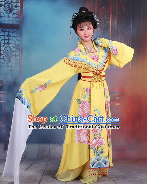 Traditional China Beijing Opera Young Lady Hua Tan Costume Yellow Embroidered Dress, Ancient Chinese Peking Opera Diva Senior Concubine Embroidery Clothing