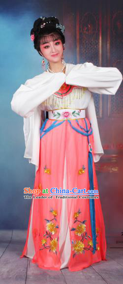 Traditional China Beijing Opera Young Lady Hua Tan Costume Watermelon Red Embroidered Dress, Ancient Chinese Peking Opera Diva Senior Concubine Embroidery Peony Clothing