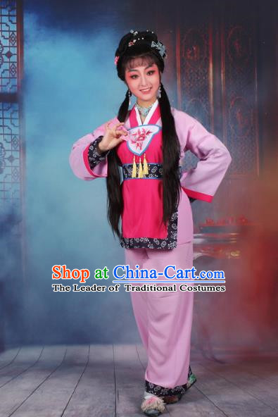 Traditional China Beijing Opera Young Lady Hua Tan Costume Servant Girl Pink Embroidered Dress, Ancient Chinese Peking Opera Diva Maidservants Embroidery Clothing