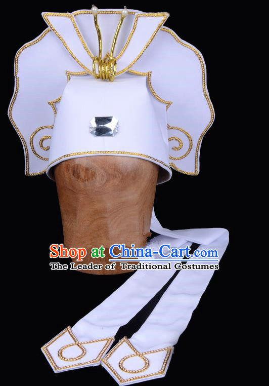 Traditional China Beijing Opera Young Men Hair Accessories Scholar Share-Win Headwear, Ancient Chinese Peking Opera Niche White Hat