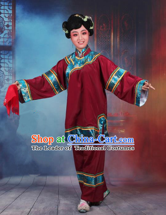 Traditional China Beijing Opera Old Women Costume Matchmaker Embroidered Amaranth Clothing, Ancient Chinese Peking Opera Pantaloon Clothing