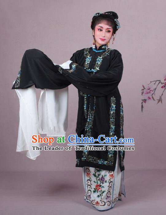 Top Grade Professional Beijing Opera Female Role Costume Black Embroidered Cape, Traditional Ancient Chinese Peking Opera Diva Embroidery Clothing