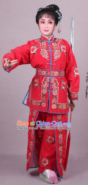 Traditional China Beijing Opera Swordplay Costume Embroidered Red Clothing, Ancient Chinese Peking Opera Blues Female General Embroidery Dress Clothing