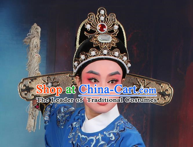 Top Grade Professional Beijing Opera Niche Costume Lang Scholar Hair Accessories Headwear, Traditional Ancient Chinese Peking Opera Hat