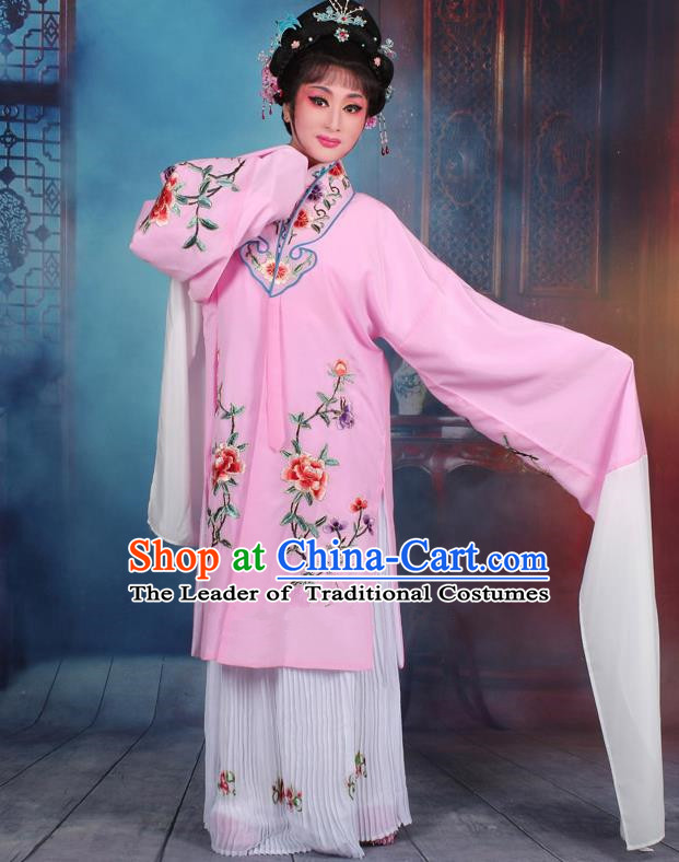 Top Grade Professional Beijing Opera Palace Lady Costume Hua Tan Light Blue Embroidered Cape Dress, Traditional Ancient Chinese Peking Opera Diva Embroidery Clothing