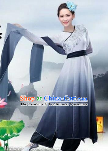 Traditional Chinese Classical Dance Fan Dance Costume, Folk Dance Umbrella Dance Grey Uniform Clothing for Women