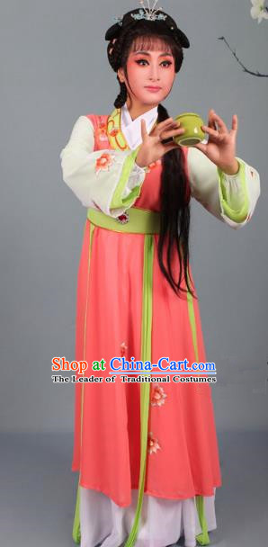 Top Grade Professional Beijing Opera Young Lady Diva Costume Handmaiden Orange Embroidered Dress, Traditional Ancient Chinese Peking Opera Maidservants Embroidery Clothing