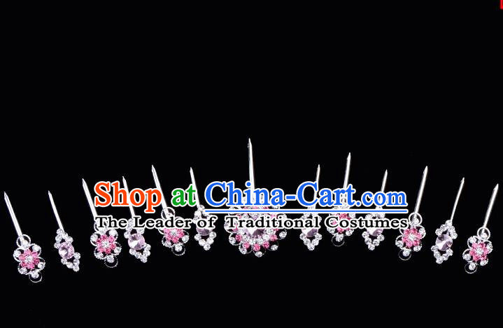 Top Grade Professional Beijing Opera Diva Red Crystal Hair Accessories Complete Set, Traditional Ancient Chinese Peking Opera Hua Tan Hairpins Headwear