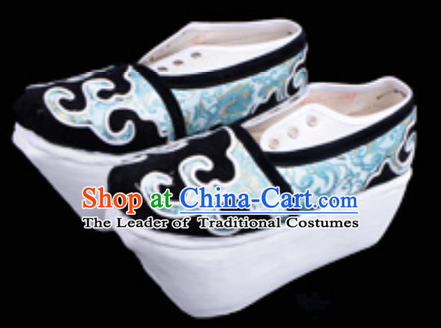 Top Grade Professional Beijing Opera Niche Green Shoes, Traditional Ancient Chinese Peking Opera Young Men Flange Shoes