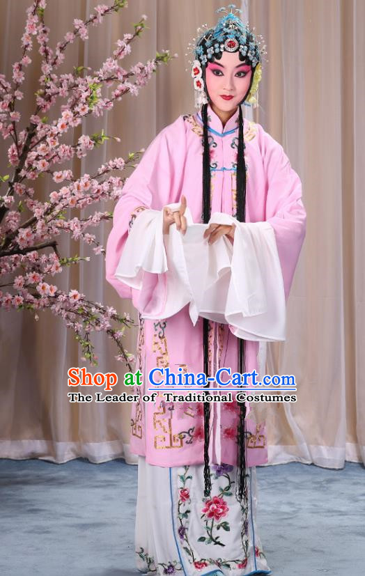 Top Grade Professional Beijing Opera Diva Costume Palace Lady Pink Embroidered Cape, Traditional Ancient Chinese Peking Opera Princess Embroidery Dress Clothing