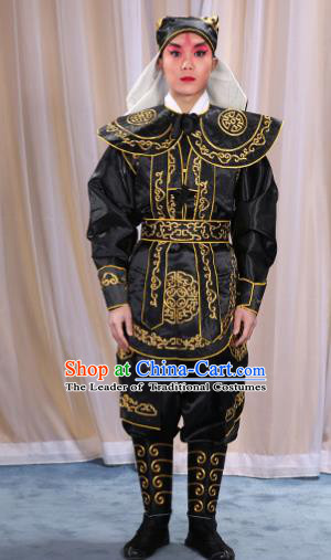 Traditional China Beijing Opera Takefu Costume, Ancient Chinese Peking Opera Wu-Sheng Warrior Embroidery Black Clothing