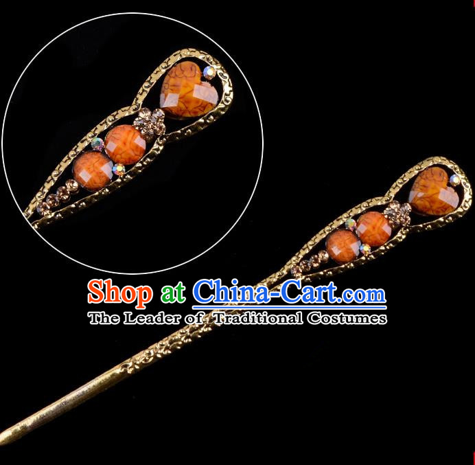 Traditional China Beijing Opera Diva Hair Accessories Orange Hairpin, Ancient Chinese Peking Opera Shake Hua Tan Hairpins Kanzashi Headwear