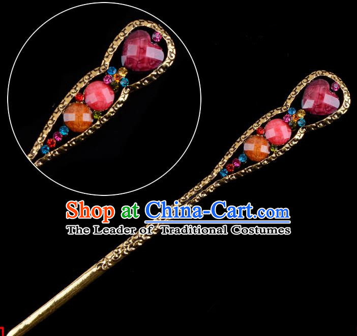 Traditional China Beijing Opera Diva Hair Accessories Rosy Hairpin, Ancient Chinese Peking Opera Shake Hua Tan Hairpins Kanzashi Headwear