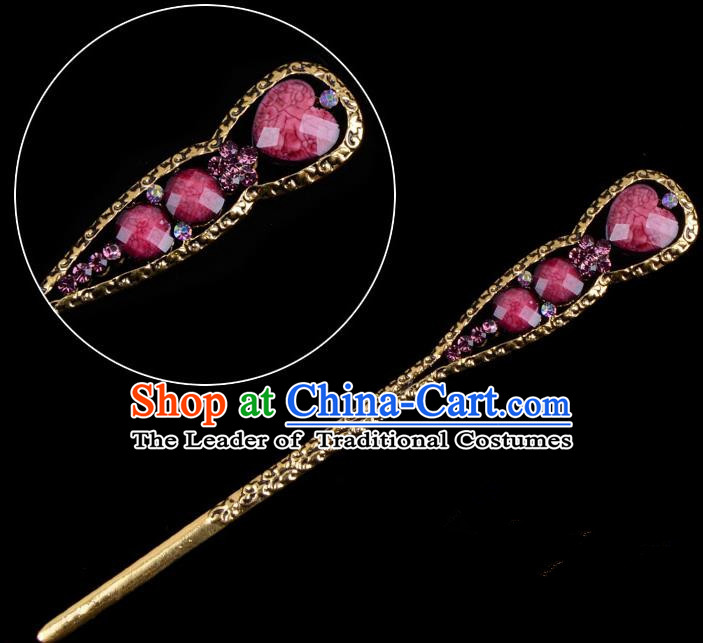 Traditional China Beijing Opera Diva Hair Accessories Purple Hairpin, Ancient Chinese Peking Opera Shake Hua Tan Hairpins Kanzashi Headwear