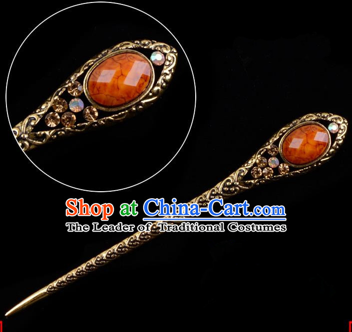 Traditional China Beijing Opera Pantaloon Hair Accessories Orange Hairpin, Ancient Chinese Peking Opera Old Women Hairpins Kanzashi Headwear