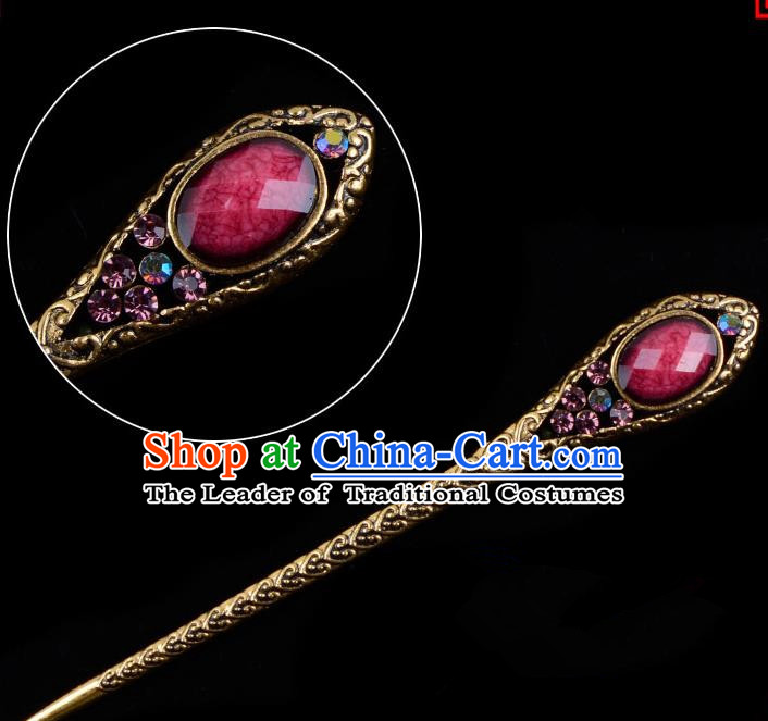 Traditional China Beijing Opera Pantaloon Hair Accessories Purple Hairpin, Ancient Chinese Peking Opera Old Women Hairpins Kanzashi Headwear