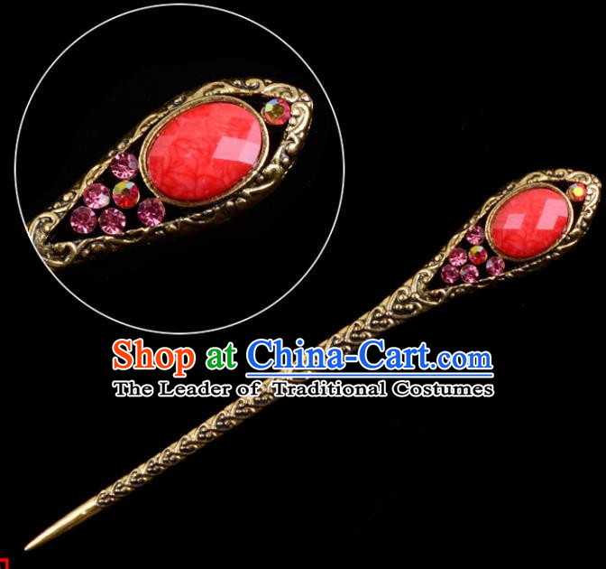 Traditional China Beijing Opera Pantaloon Hair Accessories Red Hairpin, Ancient Chinese Peking Opera Old Women Hairpins Kanzashi Headwear