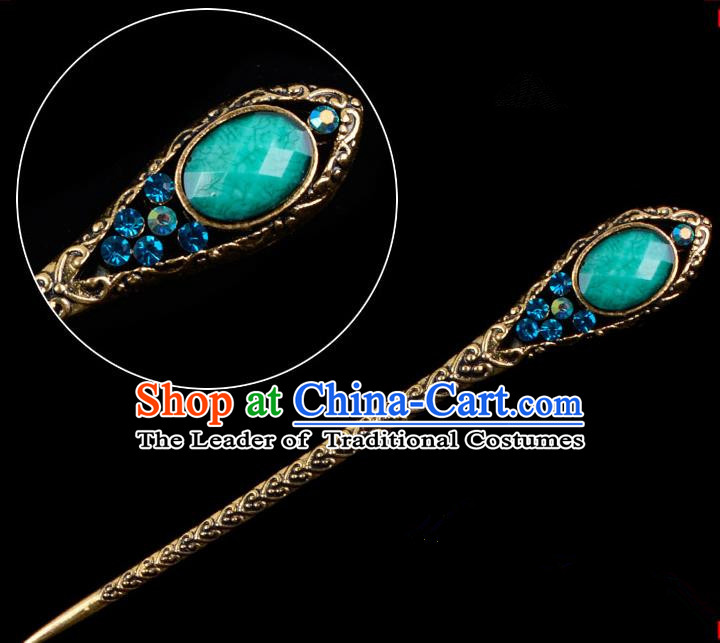 Traditional China Beijing Opera Pantaloon Hair Accessories Green Hairpin, Ancient Chinese Peking Opera Old Women Hairpins Kanzashi Headwear