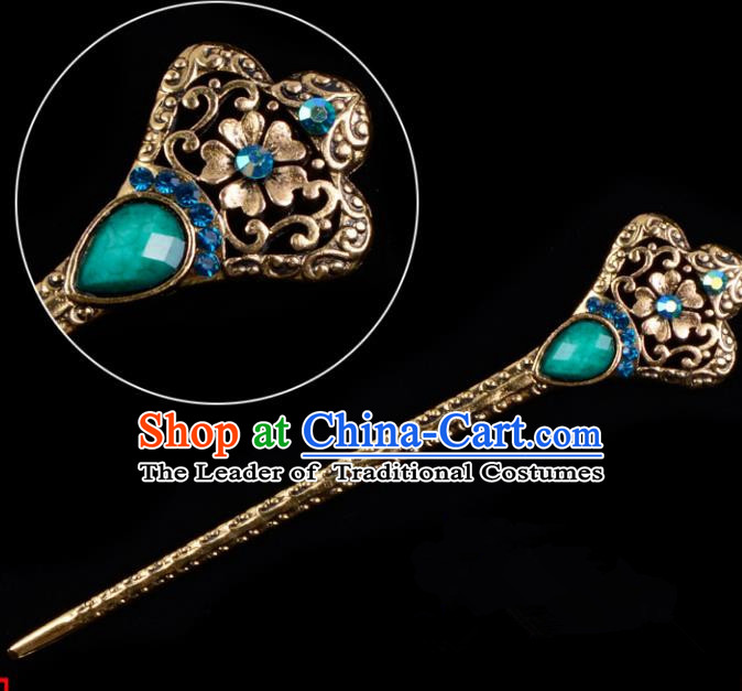 Traditional China Beijing Opera Hua Tan Pantaloon Hair Accessories Green Hairpin, Ancient Chinese Peking Opera Women Hairpins Diva Kanzashi Headwear