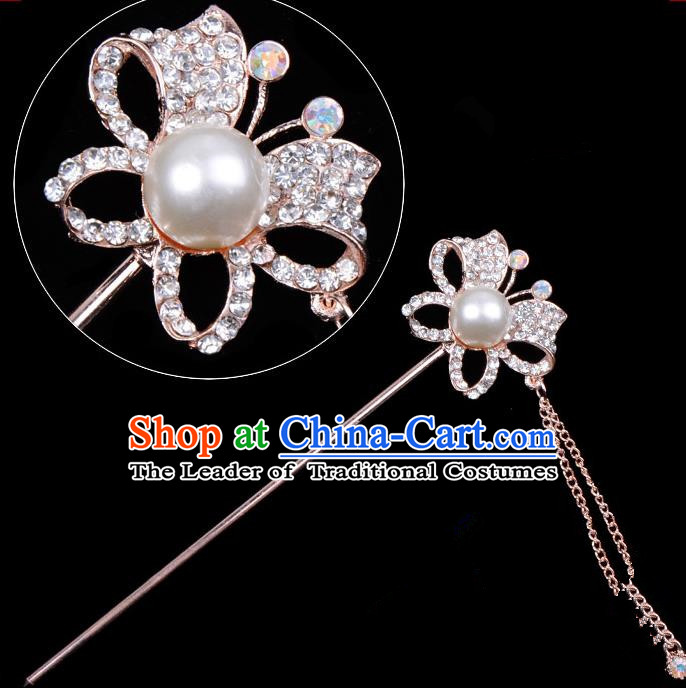 Traditional China Beijing Opera Hua Tan Hair Accessories Crystal Butterfly Hairpin, Ancient Chinese Peking Opera Tassel Step Shake Women Hairpins Diva Temple Kanzashi Headwear