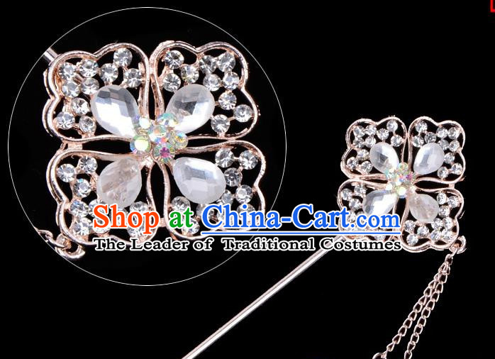 Traditional China Beijing Opera Palace Lady Hair Accessories Crystal Hairpin, Ancient Chinese Peking Opera Tassel Step Shake Women Hairpins Diva Kanzashi Headwear