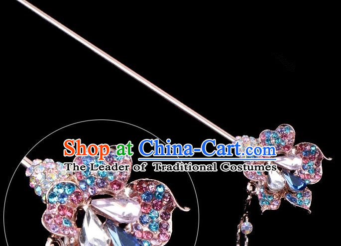 Traditional China Beijing Opera Palace Lady Hair Accessories Colorful Crystal Flower Hairpin, Ancient Chinese Peking Opera Tassel Step Shake Women Hairpins Diva Kanzashi Headwear