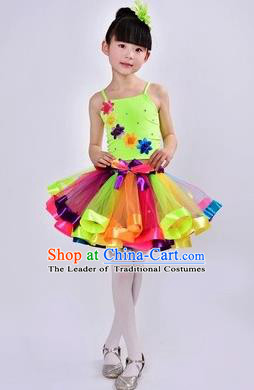 Top Grade Chinese Compere Professional Performance Catwalks Costume, Children Flower Faerie Rainbow Veil Bubble Dress Modern Dance Dress for Girls Kids