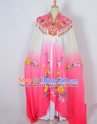 Traditional Chinese Professional Peking Opera Shaoxing Opera Costume Embroidery Pink Cloud Shoulder Mantel, China Beijing Opera Female Diva Clothing Long Water Sleeve Shawl Dress