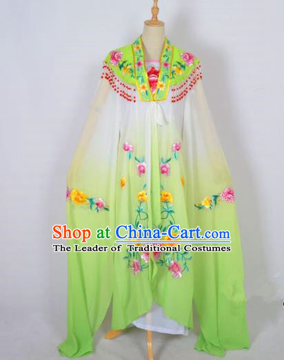 Traditional Chinese Professional Peking Opera Shaoxing Opera Costume Embroidery Grass Green Cloud Shoulder Mantel, China Beijing Opera Female Diva Clothing Long Water Sleeve Shawl Dress