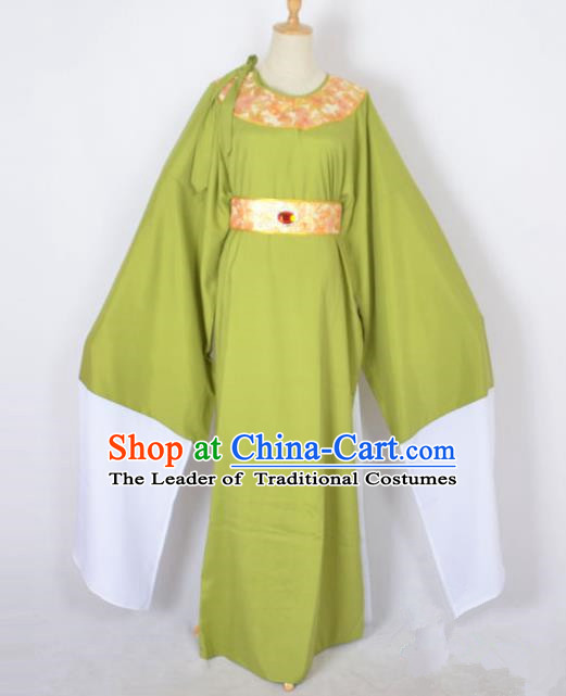 Traditional Chinese Professional Peking Opera Shaoxing Opera Old Men Costume, China Beijing Opera Ministry Councillor Clothing Green Long Robe and Belt Complete Set