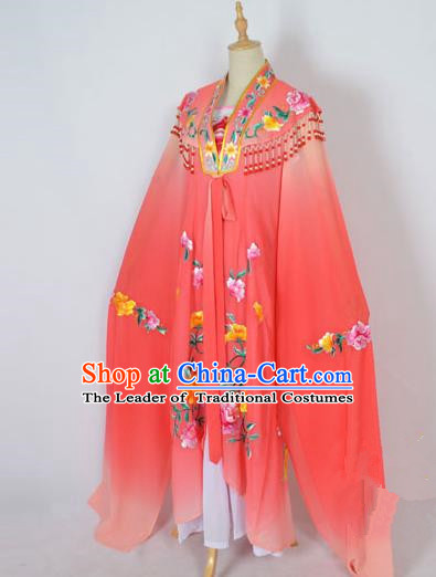 Traditional Chinese Professional Peking Opera Shaoxing Opera Costume Embroidery Watermelon Red Cloud Shoulder Mantel, China Beijing Opera Female Diva Clothing Long Water Sleeve Shawl Dress