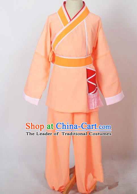 Traditional Chinese Professional Peking Opera Children Costume, China Beijing Opera Shaoxing Opera Village Kids Orange Uniform Livehand Clothing