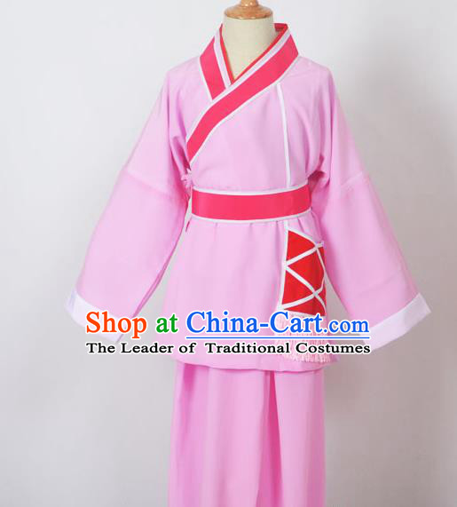 Traditional Chinese Professional Peking Opera Children Costume, China Beijing Opera Shaoxing Opera Village Kids Pink Uniform Livehand Clothing