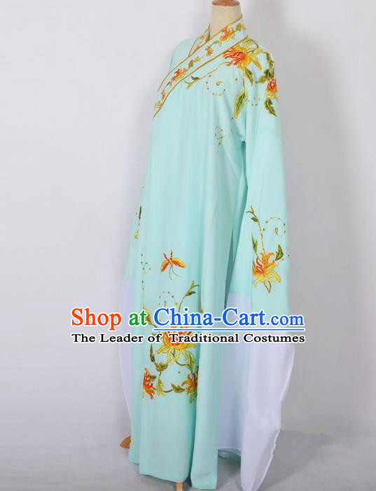 Traditional Chinese Professional Peking Opera Niche Young Men Costume, China Beijing Opera Prince Embroidery Chrysanthemum Blue Robe Clothing