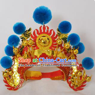 Traditional Handmade Chinese Classical Peking Opera Blues Accessories Blue Venonat Hat, China Beijing Opera Swordplay Warriors Headwear