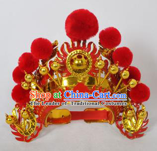 Traditional Handmade Chinese Classical Peking Opera Blues Accessories Red Venonat Hat, China Beijing Opera Swordplay Warriors Headwear