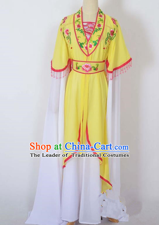 Traditional Chinese Professional Peking Opera Young Lady Costume Embroidery Yellow Dress, China Beijing Opera Diva Hua Tan Water Sleeve Clothing