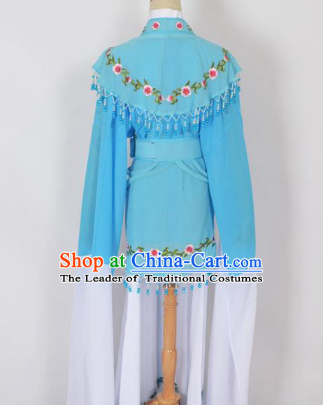 Traditional Chinese Professional Peking Opera Young Lady Jordan-Sitting Costume Blue Embroidery Dress, China Beijing Opera Diva Hua Tan Embroidered Princess Clothing